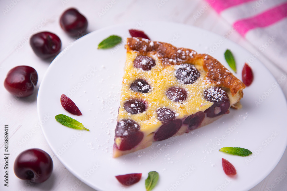 Cherry clafoutis traditional french recipe.