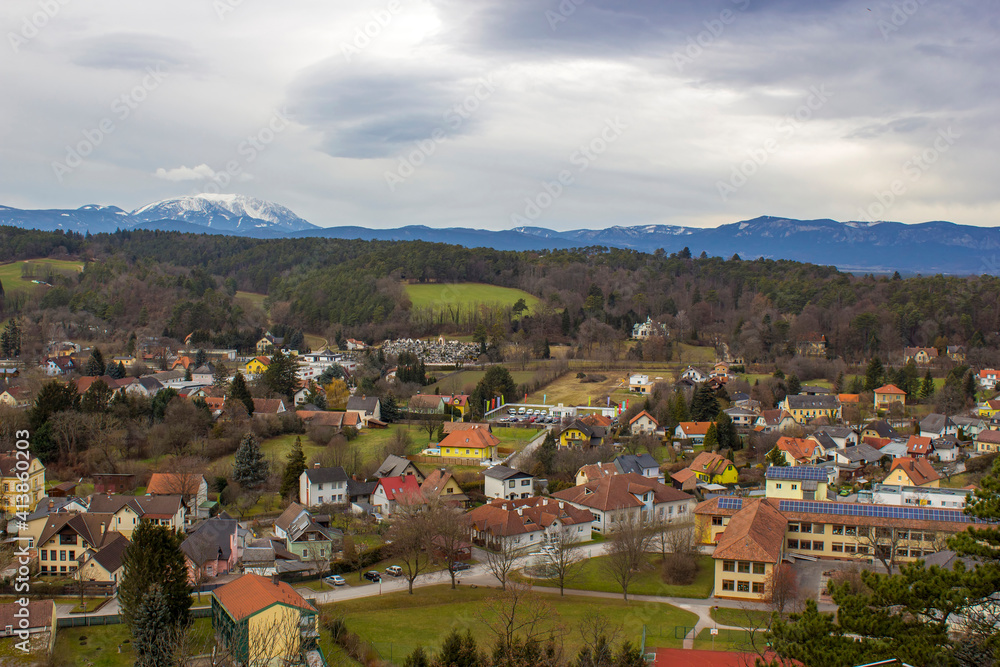  town of Pitten - view from the fortifications of the mountain church, Lower Austria
