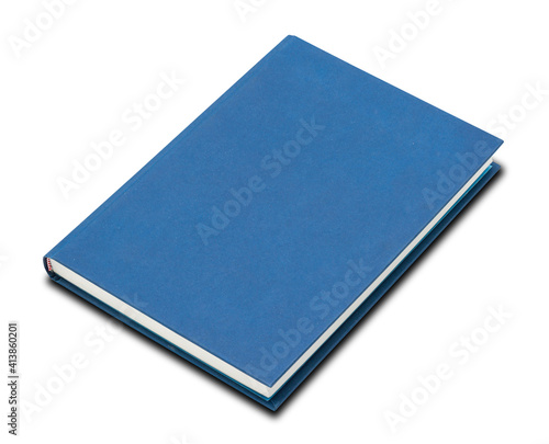 Top side of blue book isolated on white background, high resolution image