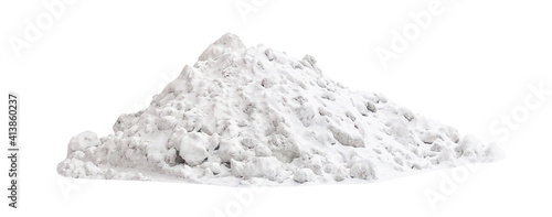 Huge heap of white street snow isolated on white background photo