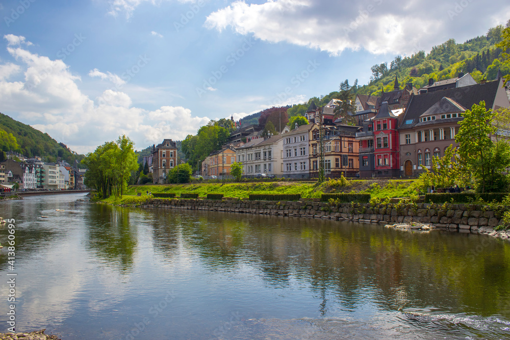 The city of Altena and the river Lenne in Germany