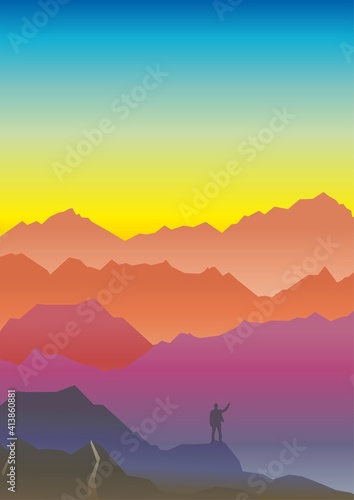 Distant mountain range and Mountain Landscape at Sunrise