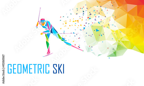 Tela Cross country Ski Racer silhouette. Color illustration vector