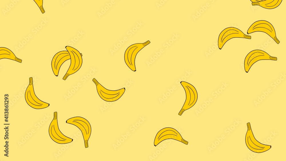Cartoon bananas falling down on yellow background. 4K animation with hand drawn elements. Cartoon bananas falling down on yellow background. 4K animation with hand drawn elements.