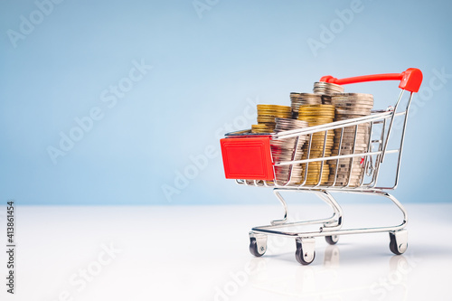 Full Money Heap Coins in Shopping Cart