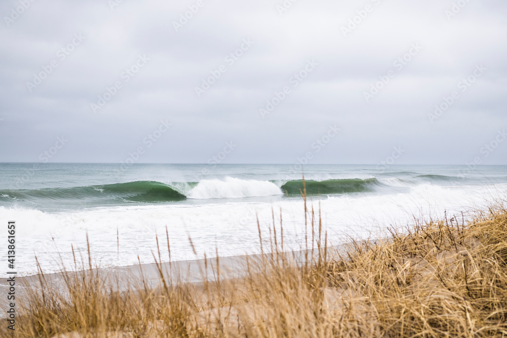 Ocean Waves on a Gray Winter Day at the Beach Ocean Waves on a Gray Winter Day at the Beach