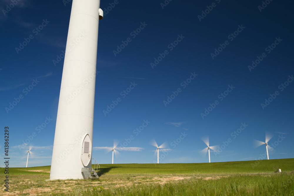 Windmills for renewable electric production in Zaragoza Province, Spain. Windmills for renewable electric production in Zaragoza Province, Spain.