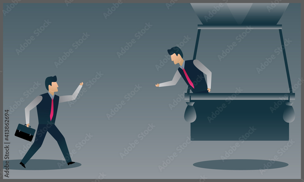 
vector illustration of a business walking into a hot air balloon about to fly