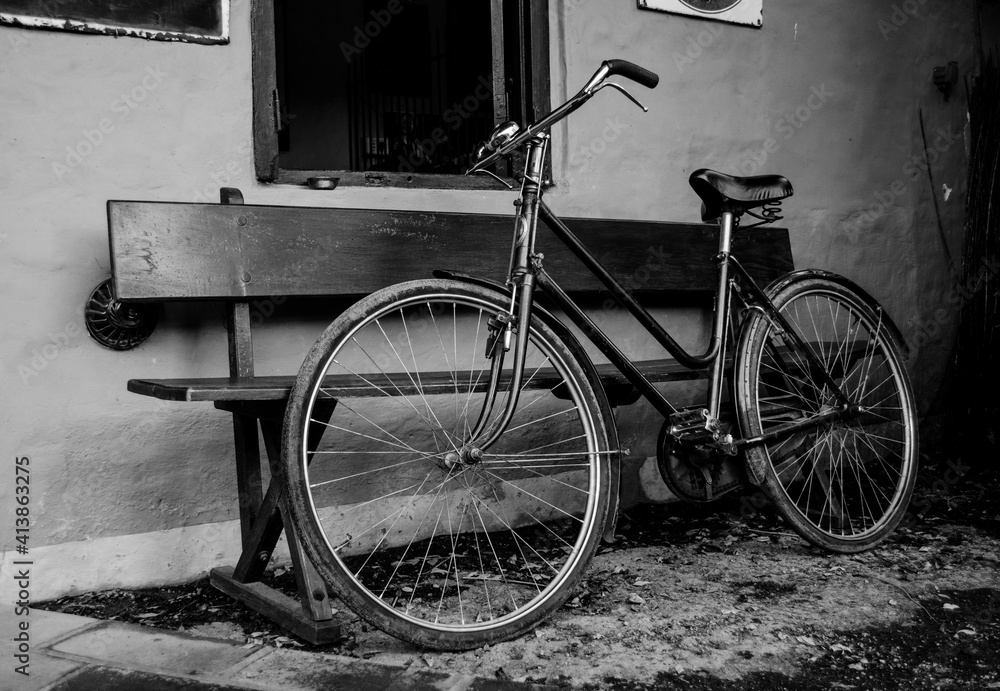 Retro style english bicycle in black and white Retro style english bicycle in black and white