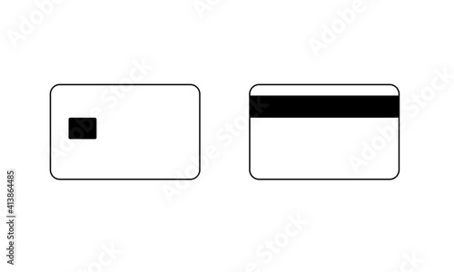 Line icon of credit card. Plastic payment card, face and back sides isolated on white background. Vector illustration.