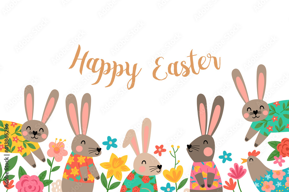 Easter holiday cute banner design. Childish print for greeting card, banner and decoration Easter holiday cute banner design. Childish print for greeting card, banner and decoration
