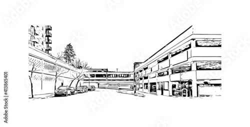 Building view with landmark of Halifax is the
city in Canada. Hand drawn sketch illustration in vector.