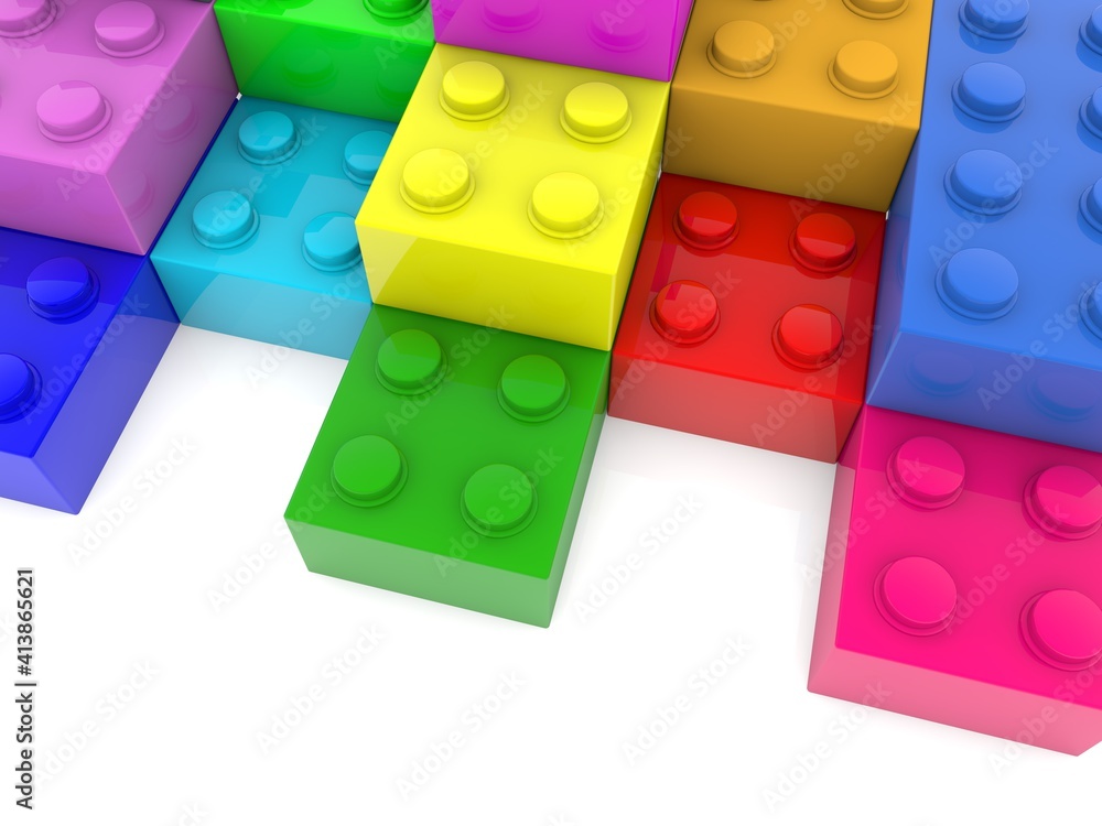 The steps are made of colored toy bricks The steps are made of colored toy bricks