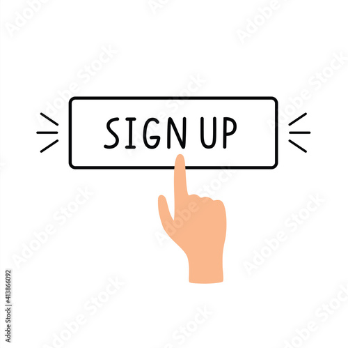 Vector registration button with hand index finger