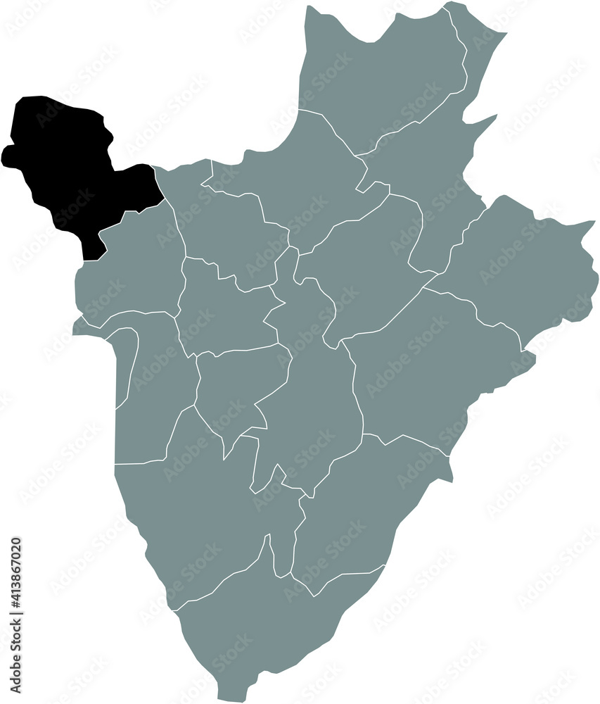 Black location map of the Burundian Cibitoke province inside gray map of Burundi Black location map of the Burundian Cibitoke province inside gray map of Burundi