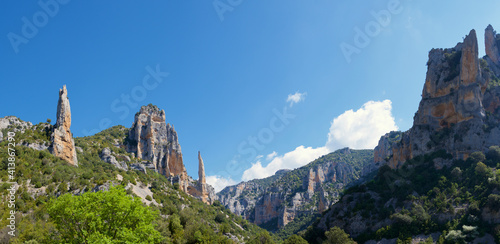 Rocky spires in Mascun Ravine in Guara Mountains. photo