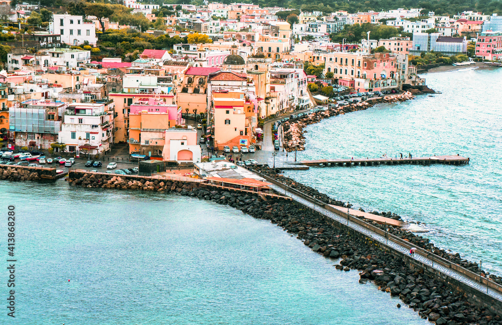 The view of the old fishing port of Ischia Ponte, Italy