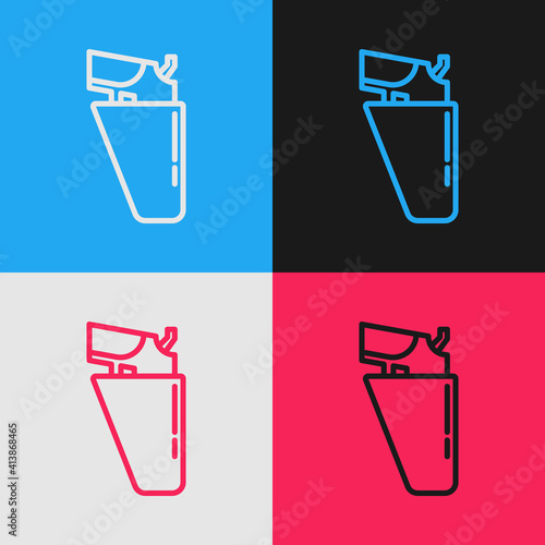 Pop art line Revolver gun in holster icon isolated on color background. Vector.