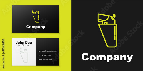 Logotype line Revolver gun in holster icon isolated on black background. Logo design template element. Vector.