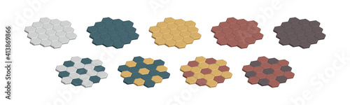 Isometric vector illustration concrete paver blocks isolated on white background. Realistic colorful street paving slabs icon in flat cartoon style. Pavement floor bricks. Street tiles.