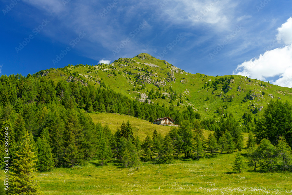 Mountain landscape at summer along the road to Mortirolo pass