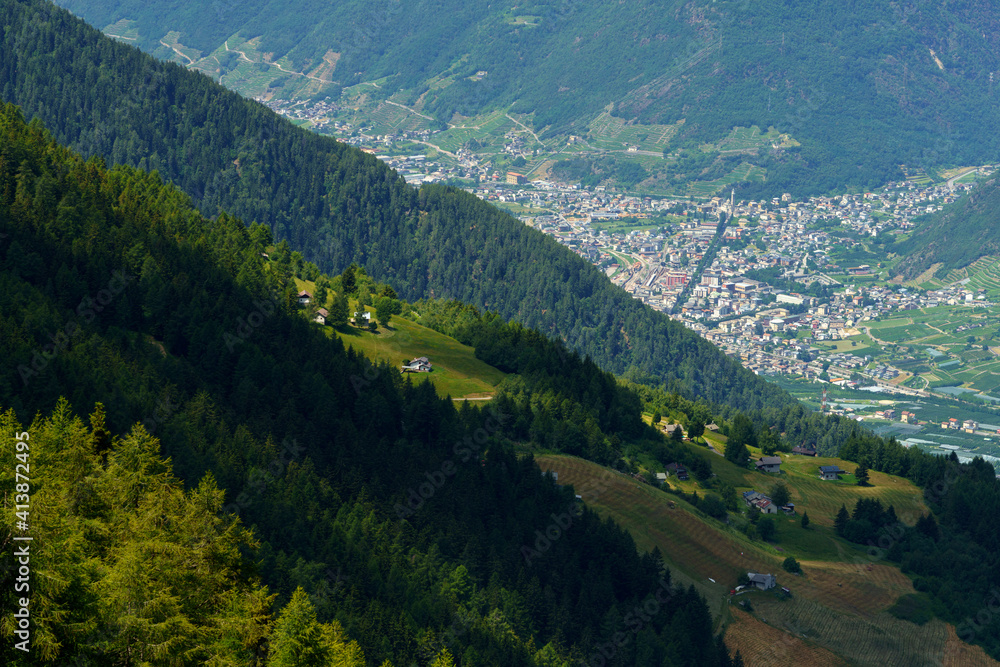 Mountain landscape at summer along the road from Mortirolo pass to Aprica Mountain landscape at summer along the road from Mortirolo pass to Aprica