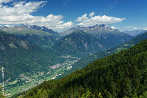Mountain landscape at summer along the road from Mortirolo pass to Aprica