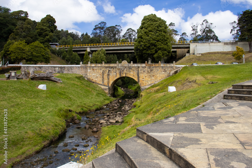Historic Bridge over the Teatinos River in Colombia located next to the Boyaca Bridge
