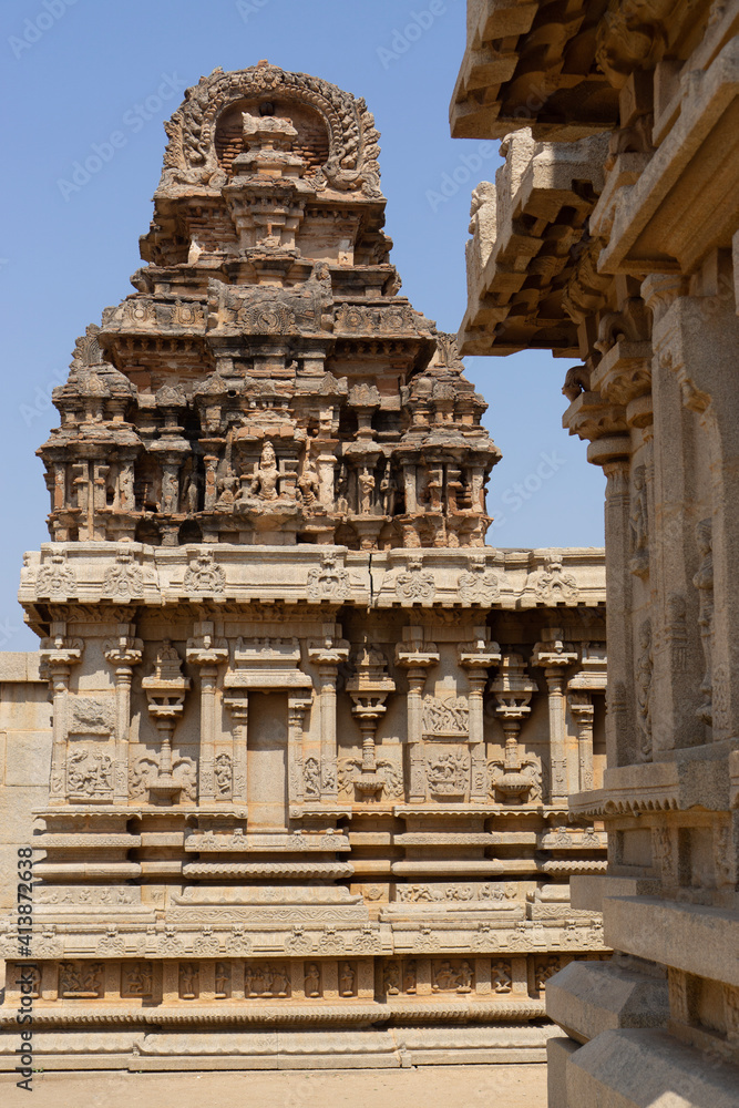 Ancient city architecture. Hampi Archeological Ruins.  India, Karnataka, Hampi city. Date: 10th February 2020