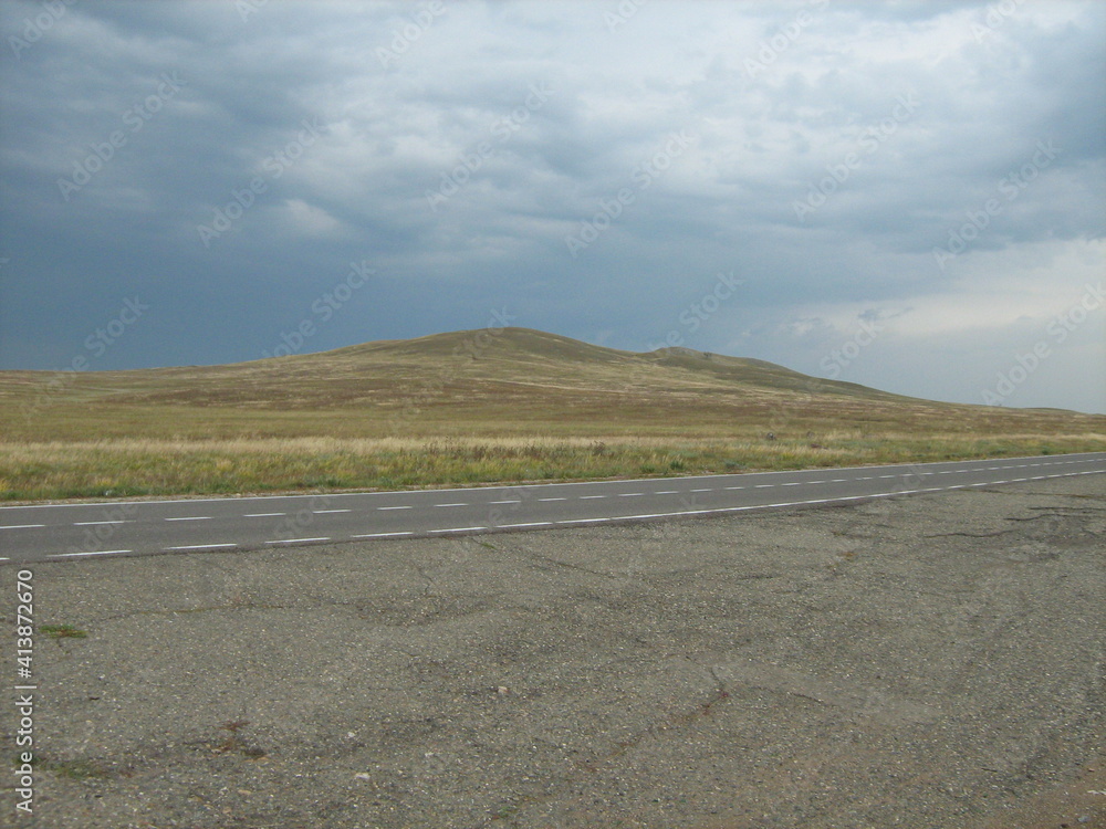 autumn steppes and hills of Khakasia, stormy sky autumn steppes and hills of Khakasia, stormy sky