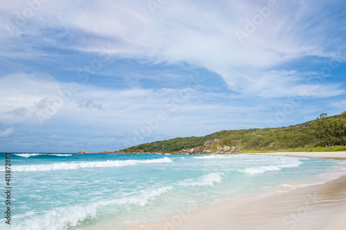 Tropical beach and sea shore at Mahe island  Seychelles