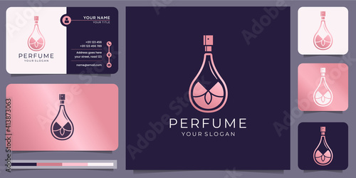 Luxury design for perfume logo template. rose gold elegant design.logo for salon,beauty,skin care,product with business card. premium vector