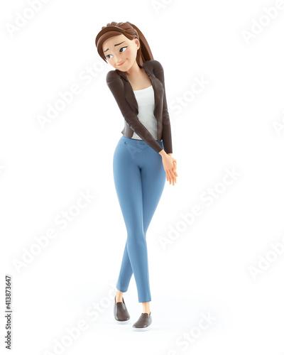 Foto 3d cartoon woman shy expression
