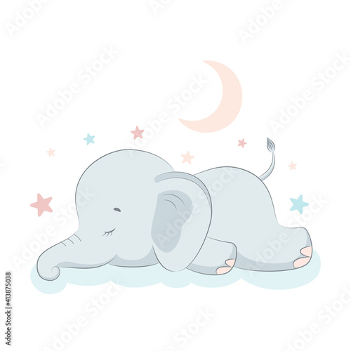 Vector illustration with cute sleeping elephant