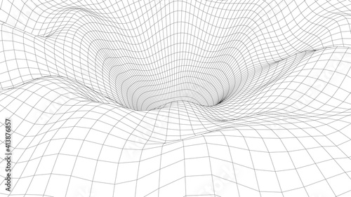 Abstract tunnel. 3D wireframe vector wormhole or vortex. Grid vector illustration.