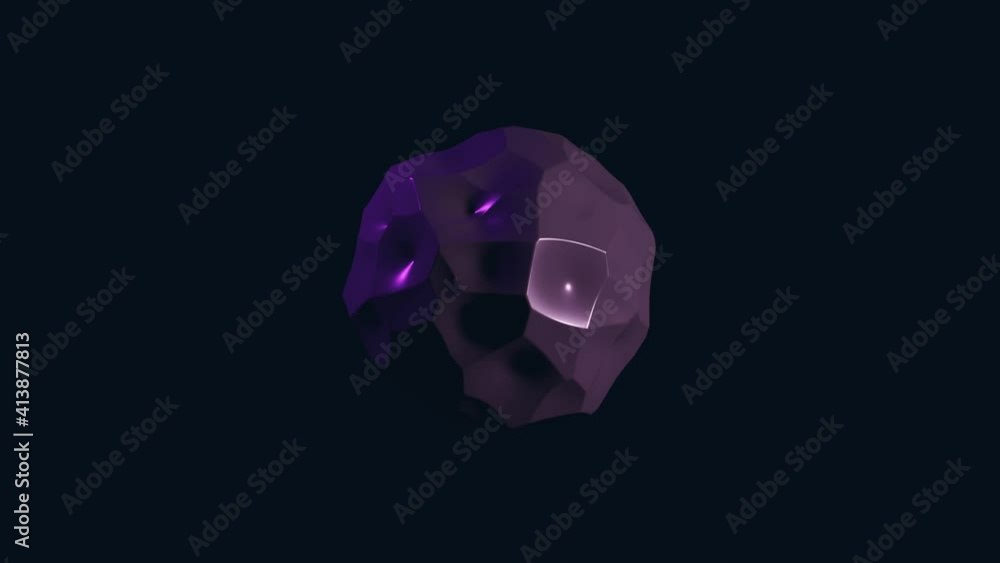 Abstract 3d object in neon colors moving and transforming on a dark background. Simple morphing motion graphic animated shape