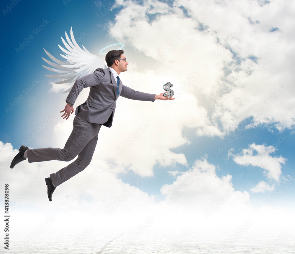 Angel investor concept with businessman with wings Angel investor concept with businessman with wings