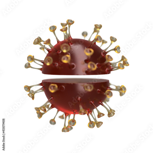 Coronavirus abstract render, mutant variant splitting and floating, COVID 19 virus 