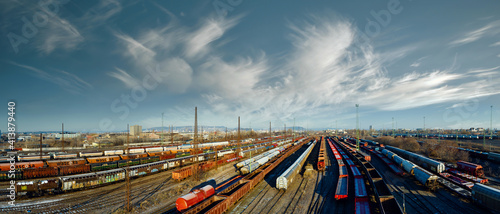 Canvas Print marshalling yard for railway cargo trains in Budapest