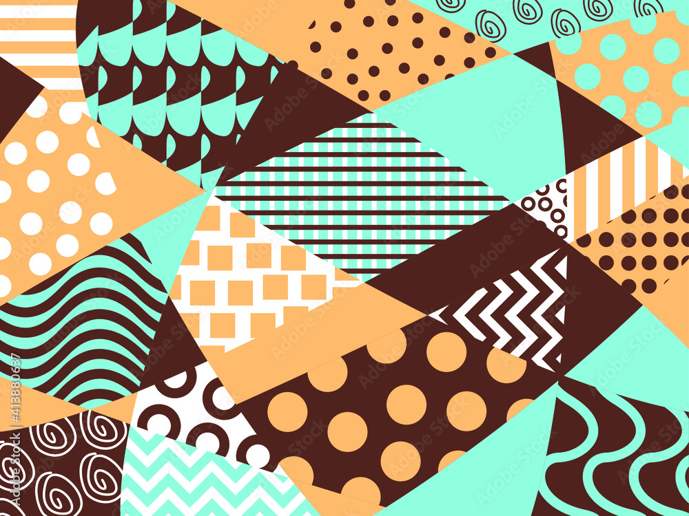 Fototapeta premium Vector graphics - a chaotic beautiful multicolored pattern of mosaics and geometric shapes. Concept-beauty and fashion