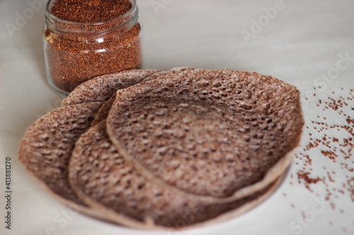 Hoppers made of finger millet also known as Ragi in India. photo