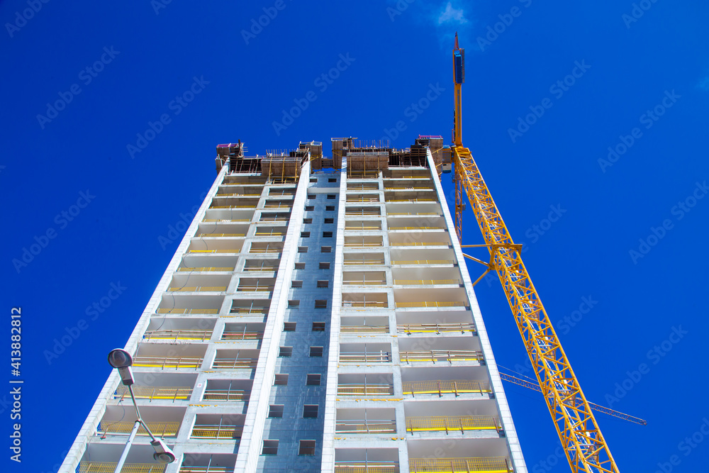 Fototapeta premium Construction of a high-rise building using monolithic frame construction technology