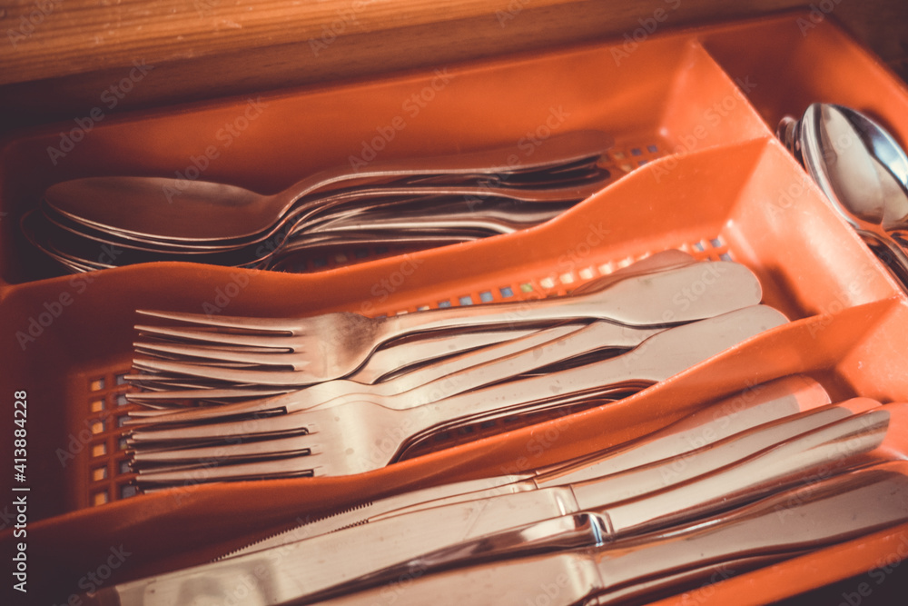 Cutlery in a drawer
