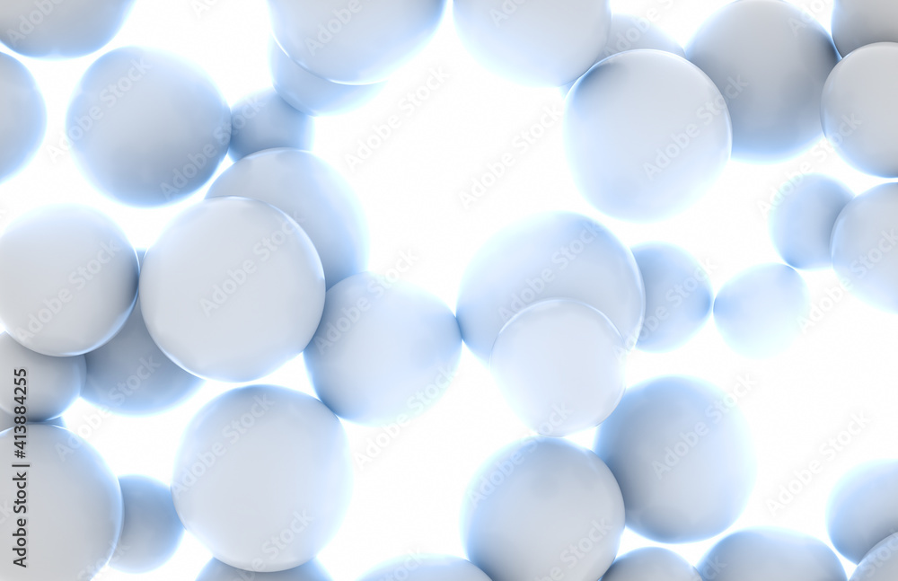 Abstract background of white balls floating in air, opposite to a bright surface. 3D render Abstract background of white balls floating in air, opposite to a bright surface. 3D render