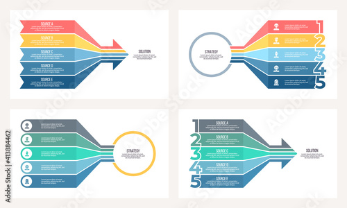 Business infographic. Arrow Chart with 5 number options, sections. Vector template.