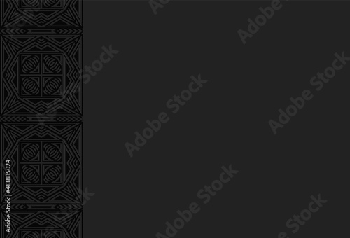 Ethnic black geometric convex volumetric vertical insert from a 3D pattern. Embossed trendy background of peoples of Africa, Mexico. Texture for presentations.