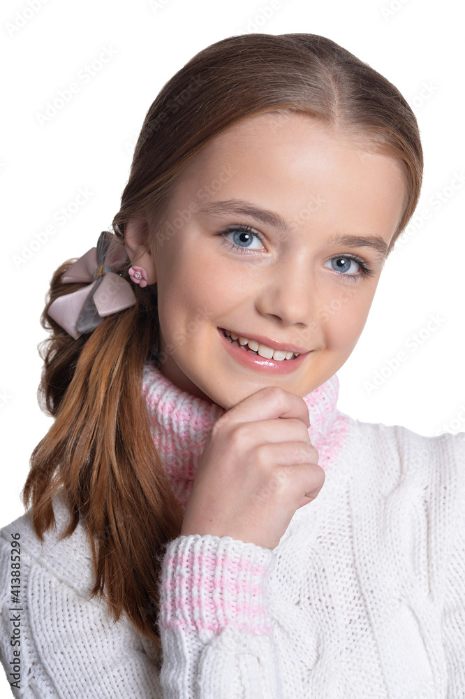 portrait of cute little girl posing isolated on white background portrait of cute little girl posing isolated on white background