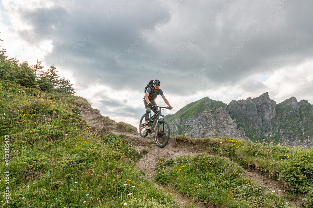 Mountain Biking Single track in the col de Coux, Switzerland 