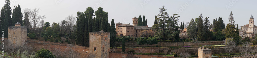 panorama view of the Alhambra Palaces above Granada in Andalusia