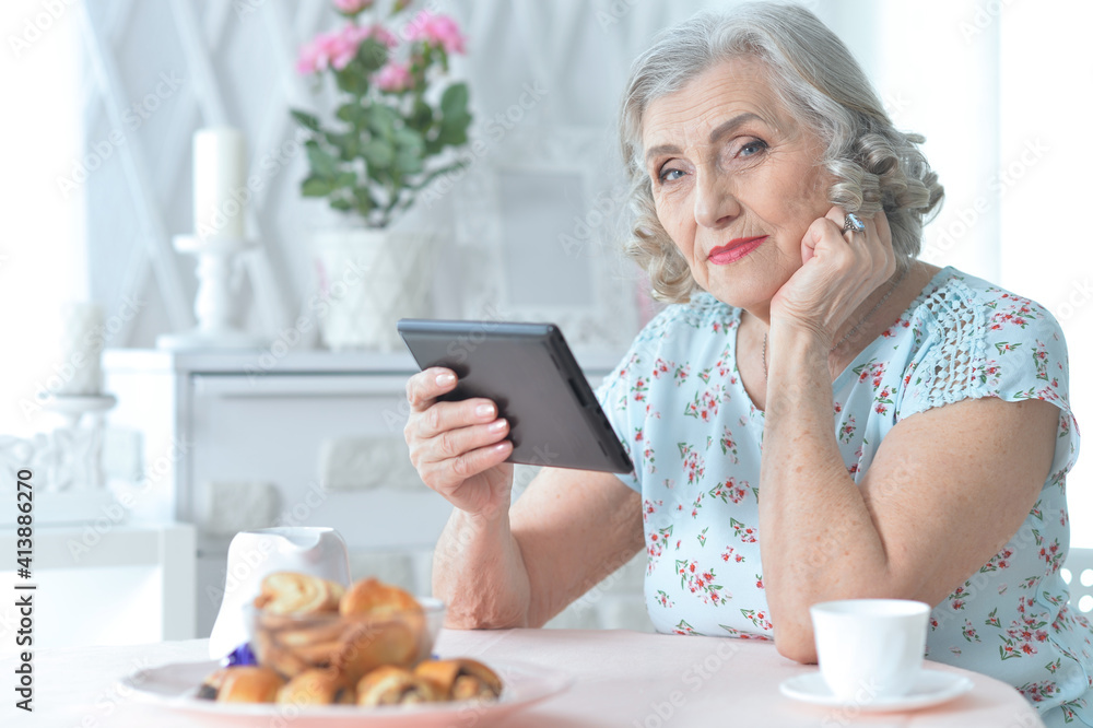 beautiful senior woman using modern tablet